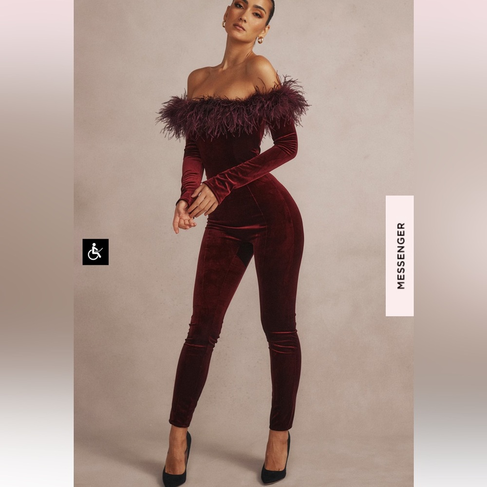 🆕 HOUSE OF CB SALIMA 
BLACK CHERRY VELVET JUMPSUIT